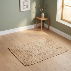 Tapis en jute tissé blanc naturel 2 x 3 pieds, moderne, à bords festonnés, écologique, à tissage plat, adapté aux animaux domestiques, décoratif, pour salon de style ferme - Product Image 3