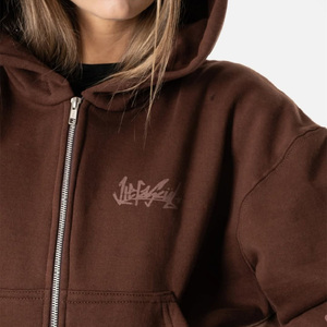 เสื้อไหมพรมถักแบบสั่งทำพิเศษ หนานุ่ม สไตล์วินเทจ ซิปหน้า ล้างสีแบบแอซิดวอช ผ้าฝ้าย 100% ทรงโอเวอร์ไซส์สำหรับผู้หญิง กระเป๋าแต่งแบบดิสเทรส ทรงบ็อกซี่ ตัดสั้นด้านหน้า ODM - Product Image 3