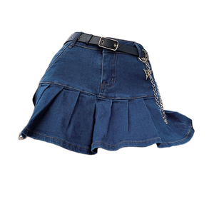 Minifalda Vaquera Plisada de Moda para Mujer 2024, Estilo Vintage Lavado, Color Sólido, Media Falda, Moda Casual Europea y Americana - Product Image 1