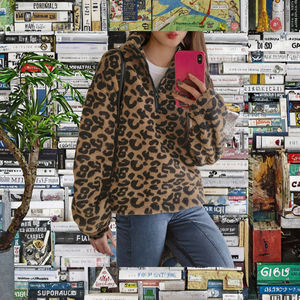 Cárdigan de Forro Polar con Cremallera y Cuello Alto, Estampado de Leopardo, Ecológico, Casual, de Manga Larga, con Cremallera 1/4, para Mujer, Venta al por Mayor - Product Image 3