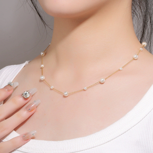 Plata <span class=keywords><strong>de</strong></span> Ley 925 <span class=keywords><strong>de</strong></span> alta calidad <span class=keywords><strong>con</strong></span> collar <span class=keywords><strong>de</strong></span> <span class=keywords><strong>cadena</strong></span> <span class=keywords><strong>de</strong></span> perlas brillantes chapado en <span class=keywords><strong>oro</strong></span> <span class=keywords><strong>de</strong></span> 18 quilates <span class=keywords><strong>cadena</strong></span> ajustable para mujer - Product Image 3