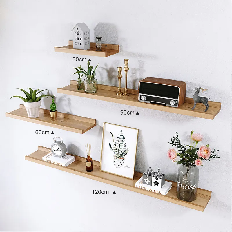 concise nordic style eco-friendly walnut beech wooden wall mounted shelves home decor floating shelf