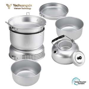 Aluminum Camping Cookware Set With <b>Lid</b> And Ventilated Base For Outdoor Use - Product Image 6