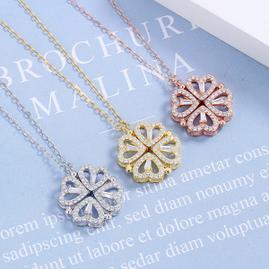 Collar de trébol de 4 hojas, Plata de Ley 925, Micro Zirconia pavimentada, estilo de corazón de moda, colgante de trébol de cuatro hojas de la suerte - Product Image 1