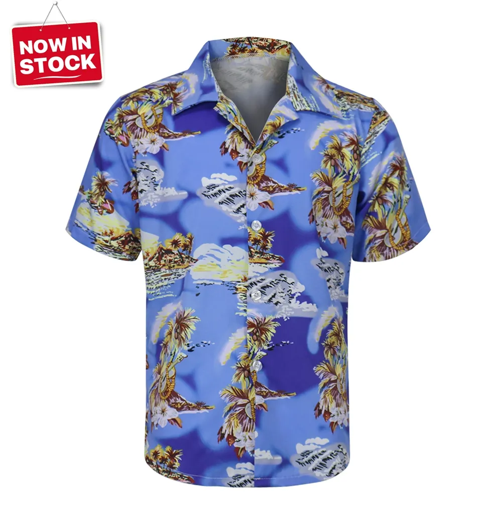 في المخزون هاواي تي شيرت رخيصة بالجملة مصعد صبي الرجال قميص هاواي عارضة للشاطئ