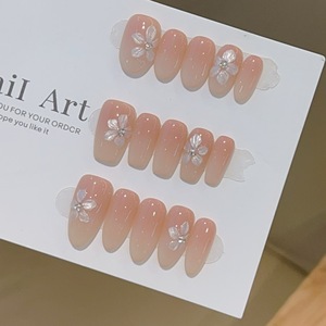 <span class=keywords><strong>Uñas</strong></span> Postizas Hechas a Mano con Diseño de Camelia Ovalada y Cuadrada, Acabado Brillante en Degradado Blanco, <span class=keywords><strong>Uñas</strong></span> Acrílicas Artificiales con Diseño Floral - Product Image 5