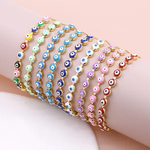 BOHO Summer Jewelry 24k Gold Plated Colorful Good Luck Red Blue Evil Eyes Chain Adjustable Eye Bracelets