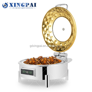 XINGPAI Fournitures <span class=keywords><strong>de</strong></span> restaurant et d'hôtel Chauffe-plats martelés en acier inoxydable <span class=keywords><strong>de</strong></span> luxe en or avec couvercle en verre - Product Image 3