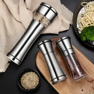 Trang Chủ Nhỏ Mini Đứng Kim Loại Của Nhãn Hiệu Thép Không Gỉ Gia Vị Bóp Mill Shakers Muối Và Hạt Tiêu Máy Xay Set