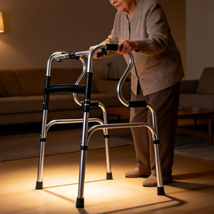 Height Adjustable Aluminum <b>Walker</b> For <b>Elderly</b> With Dual Bends Easy Foldable Lightweight Walking Aid Hebei Origin Class I - Product Image 2