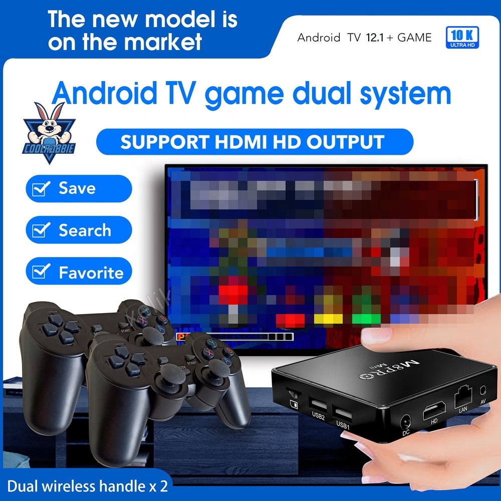 CoolRabbie M8 Pro Mini jeu TV Box Android 12 jeux double système H313 64G 10K 10000 Console de jeu vidéo rétro pour PSP/N64/PS1