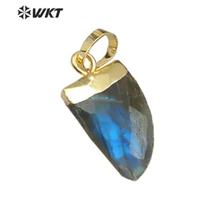 WT-P1275 WKT wholesale new arrival sparkly natural gemstone real gold silver plated labradoite stone horn tiny pendant