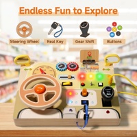 Tableau d'activités sensorielles interactif tout-en-un en bois pour enfants, simulateur de conduite, tableau de bord avec lumières et sons, vente en gros