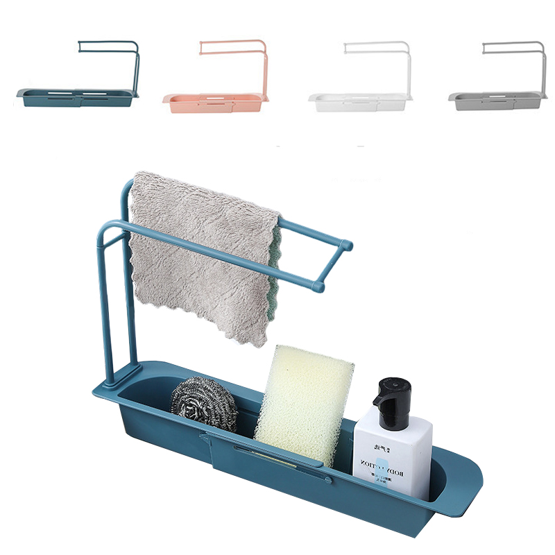 Wholesale Kitchen Accessories Multifunctional Folding Sink Shelf Washing Soap Sponge Storage Basket Faucet Holder Drain Rack