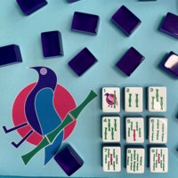 Jeu de tuiles de mahjong en acrylique américain au design classique du lapin violet, jeu de table d'intérieur pour adultes