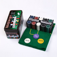 Ensemble de 200 jetons de poker avec boîte de rangement en fer, vente chaude, jetons de poker en PP bon marché de 4g avec tapis, cartes, boutons de croupier et instructions