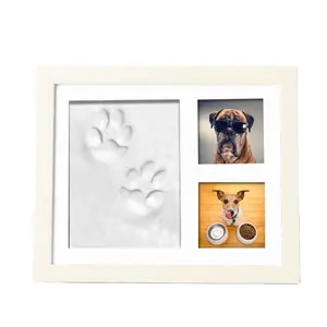 Wooden Material Dog or Cat Paw Print Baby Pet Keepsake Photo Frame With Pet Clay Pawprint Imprint Kit