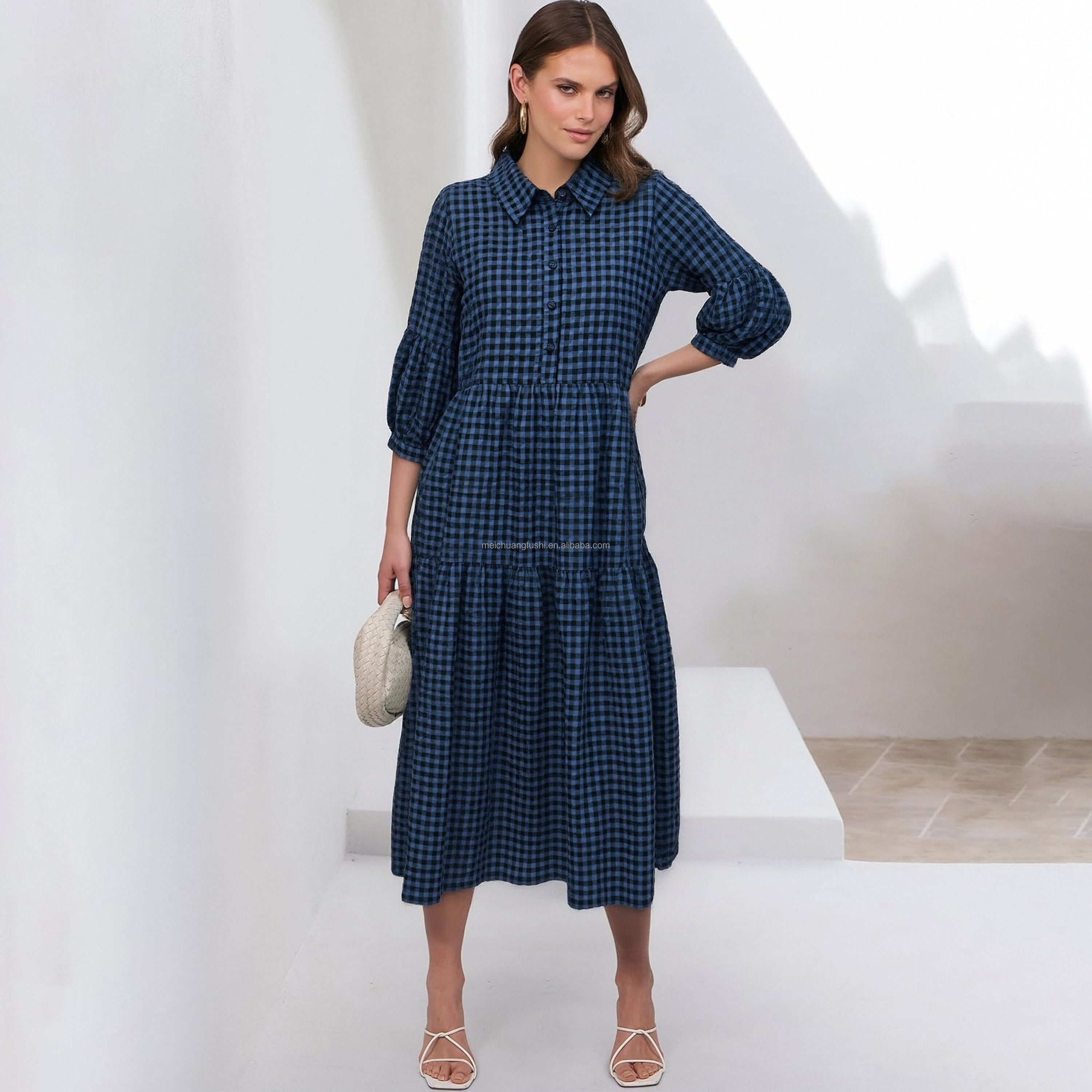 chinese dress ladies Checkerboard Women's V-neck Dress main image 1