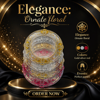 Assiette de présentation élégante en plastique écologique motif végétal ivoire pour hôtel, banquet, mariage, décoration de table dorée