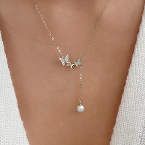 Collar de Plata de Ley S925 con Tres Mariposas y Circonitas, Cadena Larga con Colgante de Perla para Niñas, Marca CANNER, Verano - Product Image 6