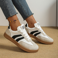 Baskets rétro à lacets pour femmes avec rayures contrastées, chaussures décontractées en tissu confortable