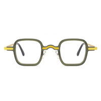 Gafas Ópticas Unisex Ligeras con Montura Gruesa de Metal y Patillas de Contraste de Color, Estilo Geométrico Vintage Japonés