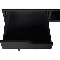 Bureau d'ordinateur moderne en MDF avec pieds en forme d'épingles de 115 cm de large, chargement sans fil, 2 tiroirs et gestion des câbles, idéal pour usage industriel, loft ou domestique