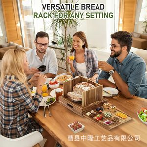 Solid Wood Bread Slicer With Storage Tray Adjustable Manual Toast Divider Wooden Baking Bread Cutter For <b>Kitchen</b> Use - Product Image 4