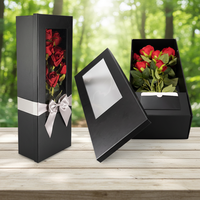 Boîte à fleurs pliable rigide de luxe, vente chaude, boîte à fleurs rectangulaire en papier noir pliable personnalisée, emballage pour bouquet de roses