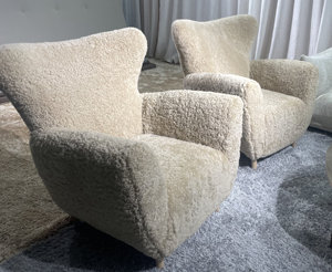 Modern Wing Back Jodie Accent <strong>Chair</strong> White Boucle Genuine Sheepskin Upholstered Curved <strong>Loose</strong> Shaped Villas Leisure <strong>Chair</strong> - Product Image 4