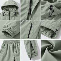 Ensemble de survêtement sport pour homme OEM personnalisé, coupe-vent, en Spandex et Nylon, 2 pièces, veste à capuche zippée intégrale et pantalon de jogging, couleur unie