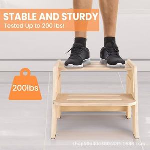 Qintianzhimu Ni Wooden Step <b>Stool</b> For Kids 2 Tier Safety Design Kitchen <b>Bathroom</b> Use - Product Image 2