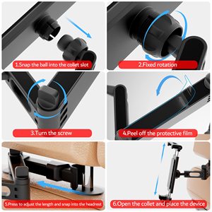 Supporto per Tablet e Auto Ricaricabile con Rotazione a 360° e Distanza Regolabile, Montaggio su Poggiatesta per Bambini - Product Image 5