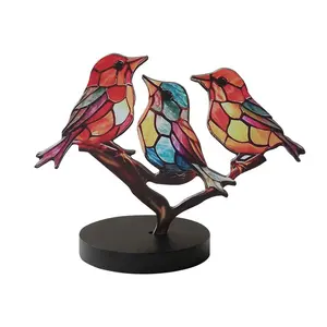 Wholesale Simulation Colored Painted Bird Design Living Room Decorations Art Ornaments Home Office Desktop Wooden Crafts