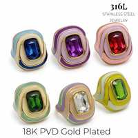 Wholesale 316L Stainless Steel Rings 18K PVD Gold Plated Colorful Enamel Band Large Gemstone Fashion Statement Jewelry for Women