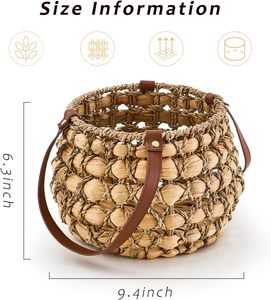 Vietnam Water Hyacinth Egg <b>Basket</b> with Leather Straps Farmhouse Egg Collecting <b>Storage</b> <b>Basket</b> - Product Image 3