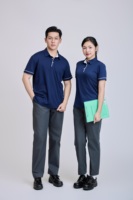 Polo tricoté en polyester vierge léger respirant à séchage rapide en maille bleu marine avec bordure blanche