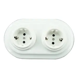 Wholesale Retro Germany Porcelain Surface Mounted Europe Schuko Vintage Wall Sockets With Double Frame