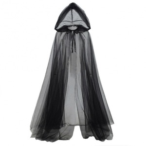 Cape de sorcière en maille à capuche, taille unique, noire, pour Halloween et cosplay - Product Image 5