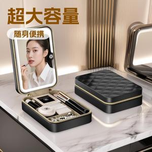 Sac de rangement pour maquillage en PU noir avec miroir, fermeture à glissière, trousse de toilette portable pour les voyages et l'usage quotidien - Product Image 4