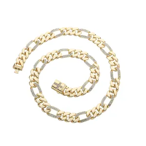 Fashion Trendy Jewelry Iced out Hiphop 18K Gold Plated Prong Cuban Chain Crystal Zircon Bracelets Bangles Necklace