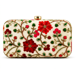 Elegante bolso de mano bordado con flores rojas y hojas verdes, bolso de noche para mujer, ideal para bodas. - Product Image 1