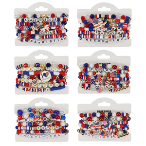 10 Braccialetti Geometrici Classici con Perline in Plastica Bandiera Americana 2025 Nuovi per Donne e Ragazze <span class=keywords><strong>4</strong></span> Luglio Giorno dell'Indipendenza USA Rosso Patriottico - Product Image 5