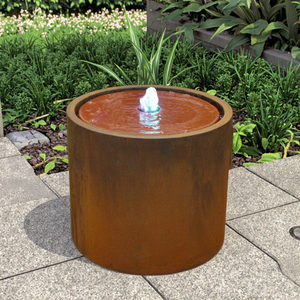 Petite <span class=keywords><strong>fontaine</strong></span> d'eau ronde en acier corten rouillé <span class=keywords><strong>avec</strong></span> éclairage, pour décoration intérieure/extérieure, <span class=keywords><strong>jardin</strong></span>, table ou cour - Product Image 1