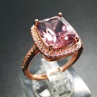 Bague en argent de style mode avec Morganite rose taille émeraude pour filles - Vente en gros