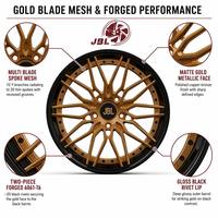 Nuevas llantas forjadas JBL de 18-26 pulgadas, 2 piezas, color oro mate, radios multibrazos, borde negro brillante con remaches, 5x112 5x120, para autos deportivos de alto rendimiento