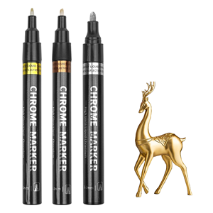 Set di 3 Pennarelli Riflettenti Cromati Colorati Tianyi, Vernice Permanente Oro e Argento <span class=keywords><strong>per</strong></span> Ritocchi e Modellismo - Product Image 1