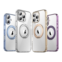 Coques de téléphone électroplaquées à anneau magnétique pour 11-16 ProMax Plus avec protection d'écran et de lentille, coque transparente en PC, emballage en sachet OPP