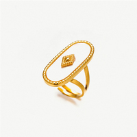 Bague ajustable élégante en acier inoxydable plaqué or 18 carats avec nouvelle coquille en pierre naturelle, cadeau de fiançailles pour femme pour fête ou anniversaire