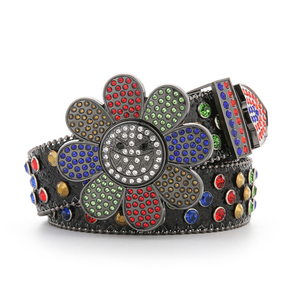 Trendiger Mehrfarbiger Kristallblumen-Taillengürtel Glitzernder Kunstleder-Gürtel mit Legierungsschnalle für Damen Tägliches Outfit - Product Image 1